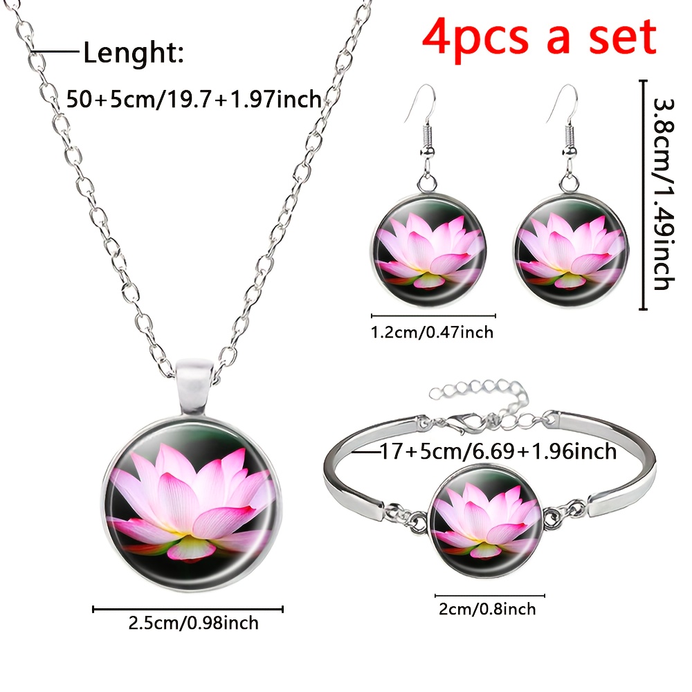 4pcs White Jewelry Set, Necklace, Bracelet & Stud Earrings, Floral Design